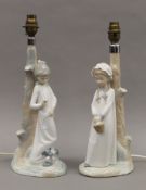 Two Lladro table lamps. The largest 39 cm high.