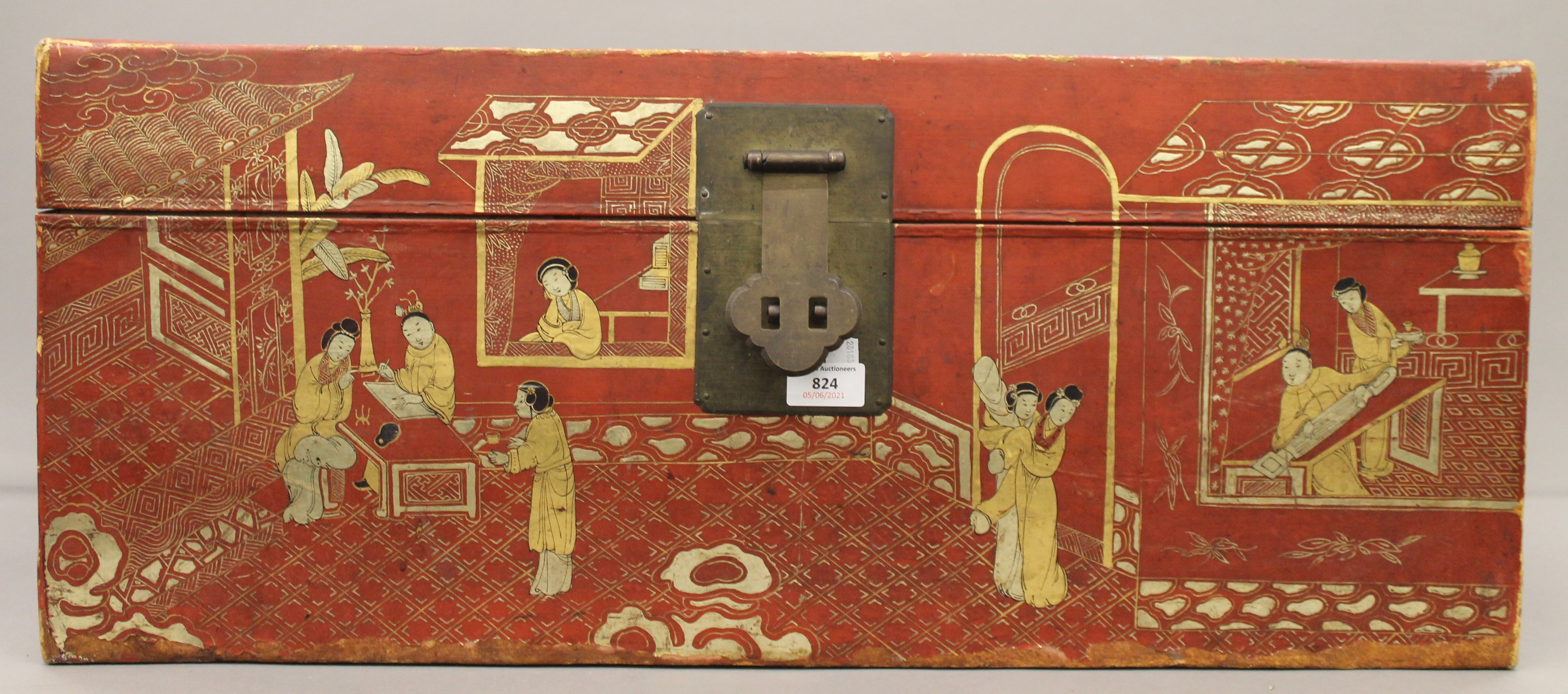 A Chinese lacquered trunk. 74 cm wide. - Image 2 of 5