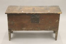 An 18th century oak plank coffer. 96 cm long.