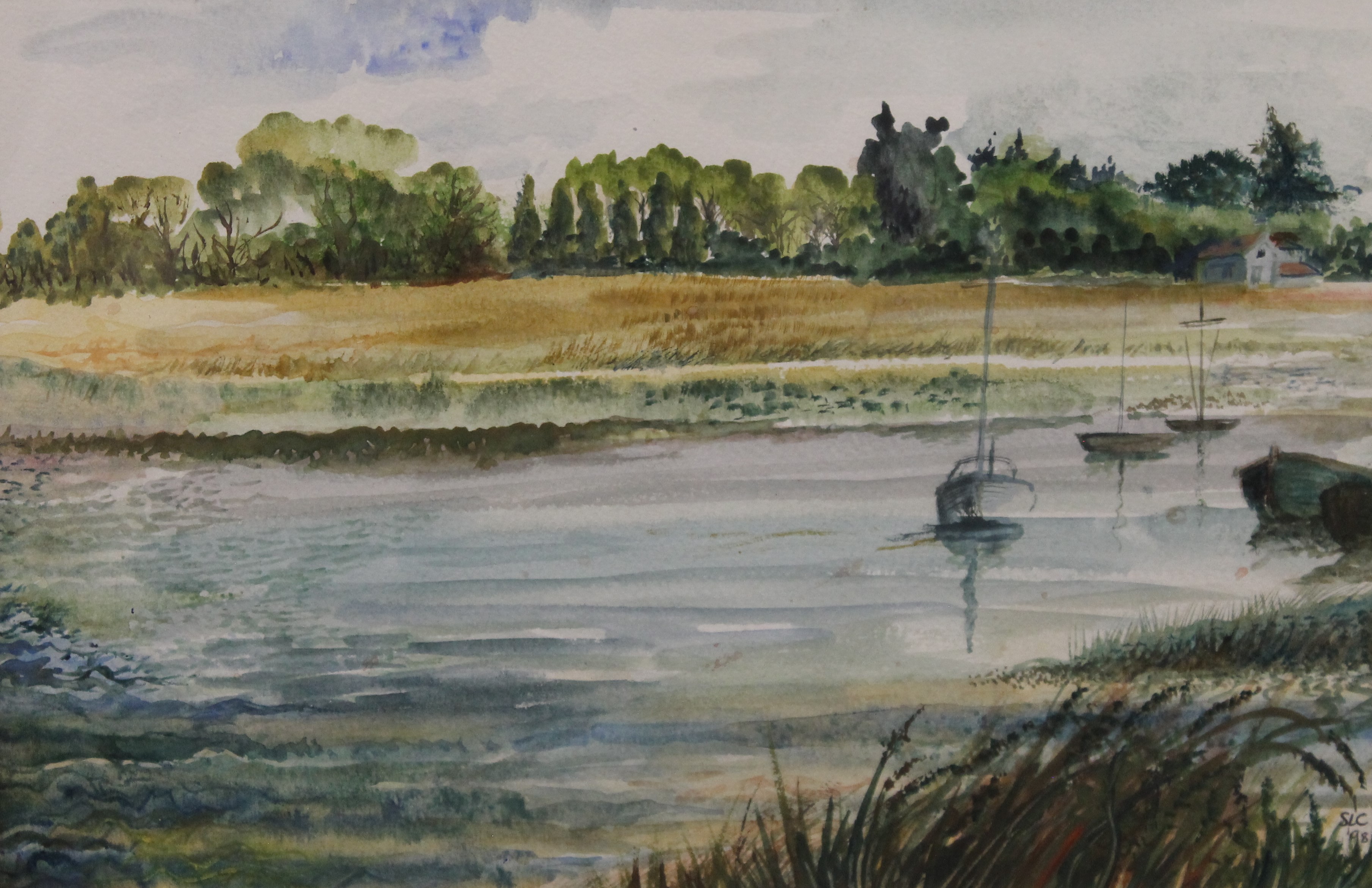SHIRLEY COUGHLAN (born 1932) Suffolk Artist, Riverside, watercolour, initialled and dated '98,