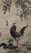 A Chinese print of Chickens, framed and glazed. 44 x 75 cm.