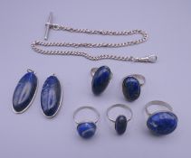 A collection of silver and lapis jewellery, etc.