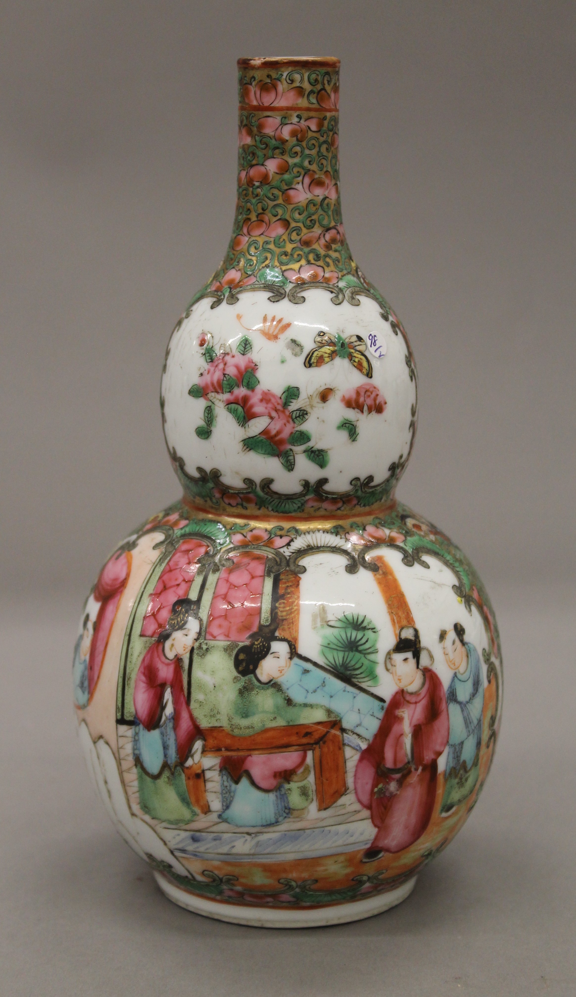 A pair of 19th century Canton double gourd vases. Each 19 cm high. - Image 2 of 5