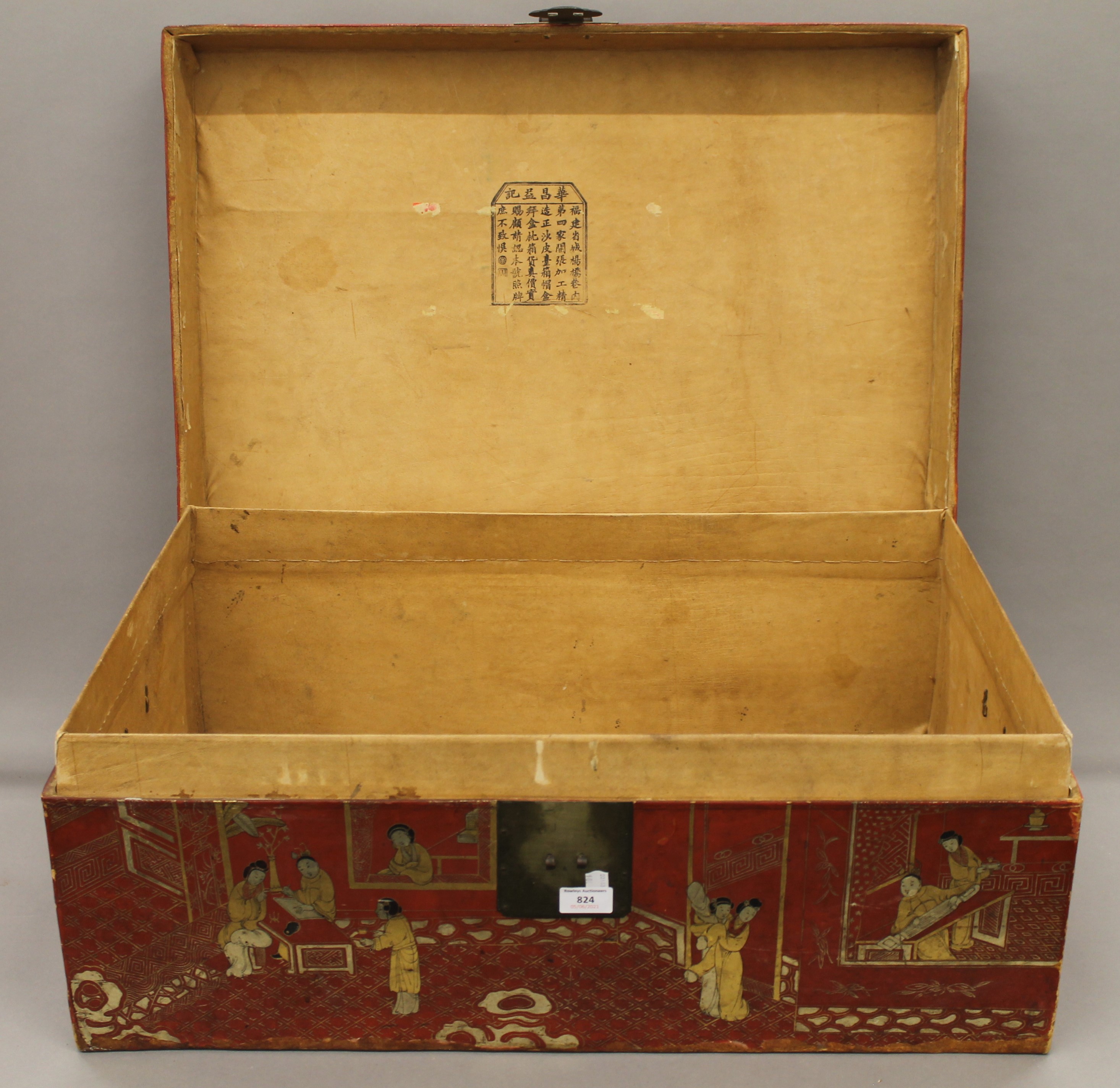 A Chinese lacquered trunk. 74 cm wide. - Image 5 of 5