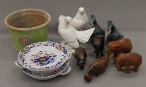 A quantity of miscellaneous, including decorative porcelain, wooden animals, etc.