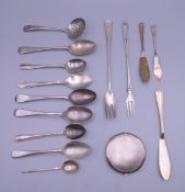 A silver compact, and a quantity of silver and silver plated cutlery. 83.