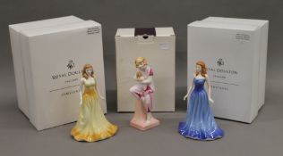 Three boxed Royal Doulton figurines, September-Sapphire, Lido Lady and October-Opal.