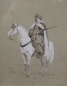 FRANCIS ARTHUR FRASER (1846-1924) British, Arab Figure on Horseback, pencil and gouache on paper,