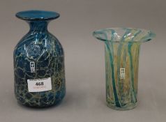 Two Maltese Mdina glass vases. The largest 15 cm high.