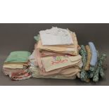 A box of vintage linen, etc.