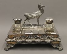 A silver plated desk stand. 26.5 cm wide.