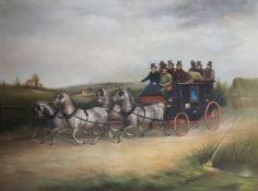 20TH CENTURY SCHOOL, Coaching Scene, oil on canvas, framed. 121 x 90.5 cm.