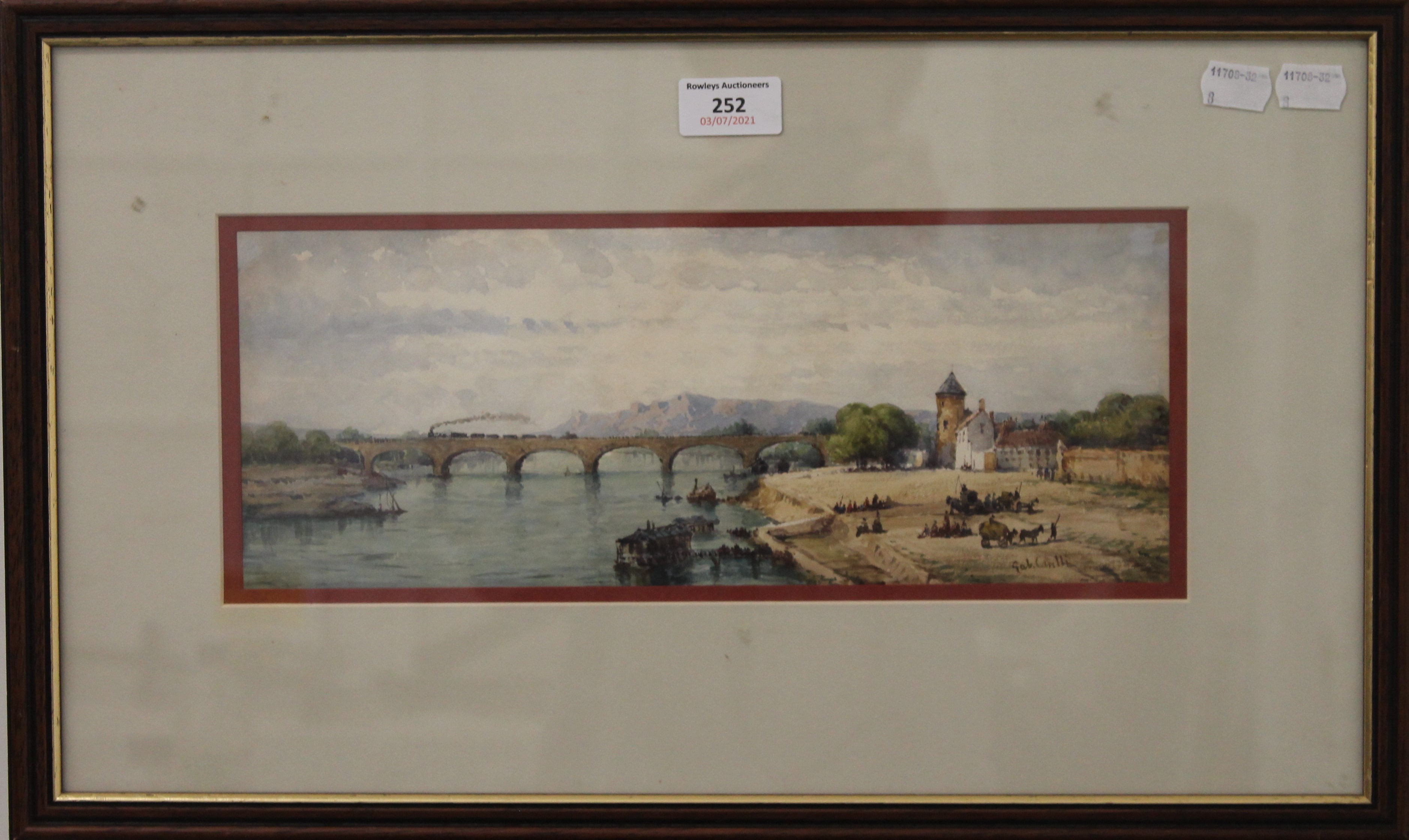 GABRIEL CARELLI (1821-1900) Italian, Bridge Over a River, watercolour, signed, framed and glazed. - Image 2 of 3