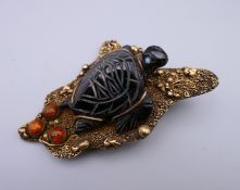 A silver and agate turtle pendant. 10.5 cm high.