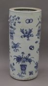 A Chinese blue and white porcelain stick stand. 59 cm high.