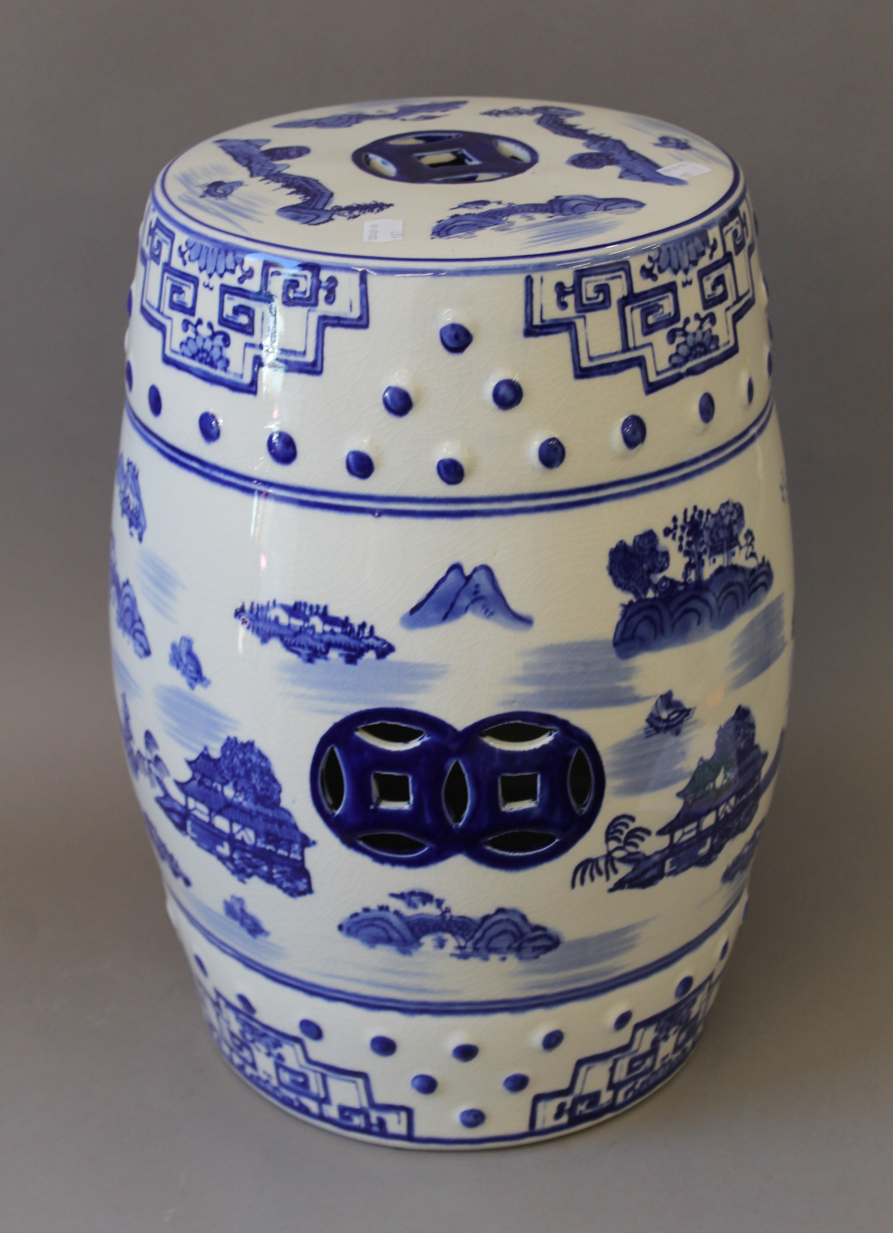 A pair of blue and white porcelain barrel seats. 45 cm high. - Image 2 of 4