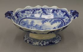 A 19th century blue and white porcelain tazza. 30 cm wide.