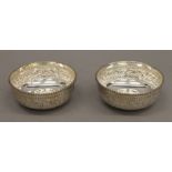 A boxed pair of Indian silver bowls. Each 8.5 cm diameter.
