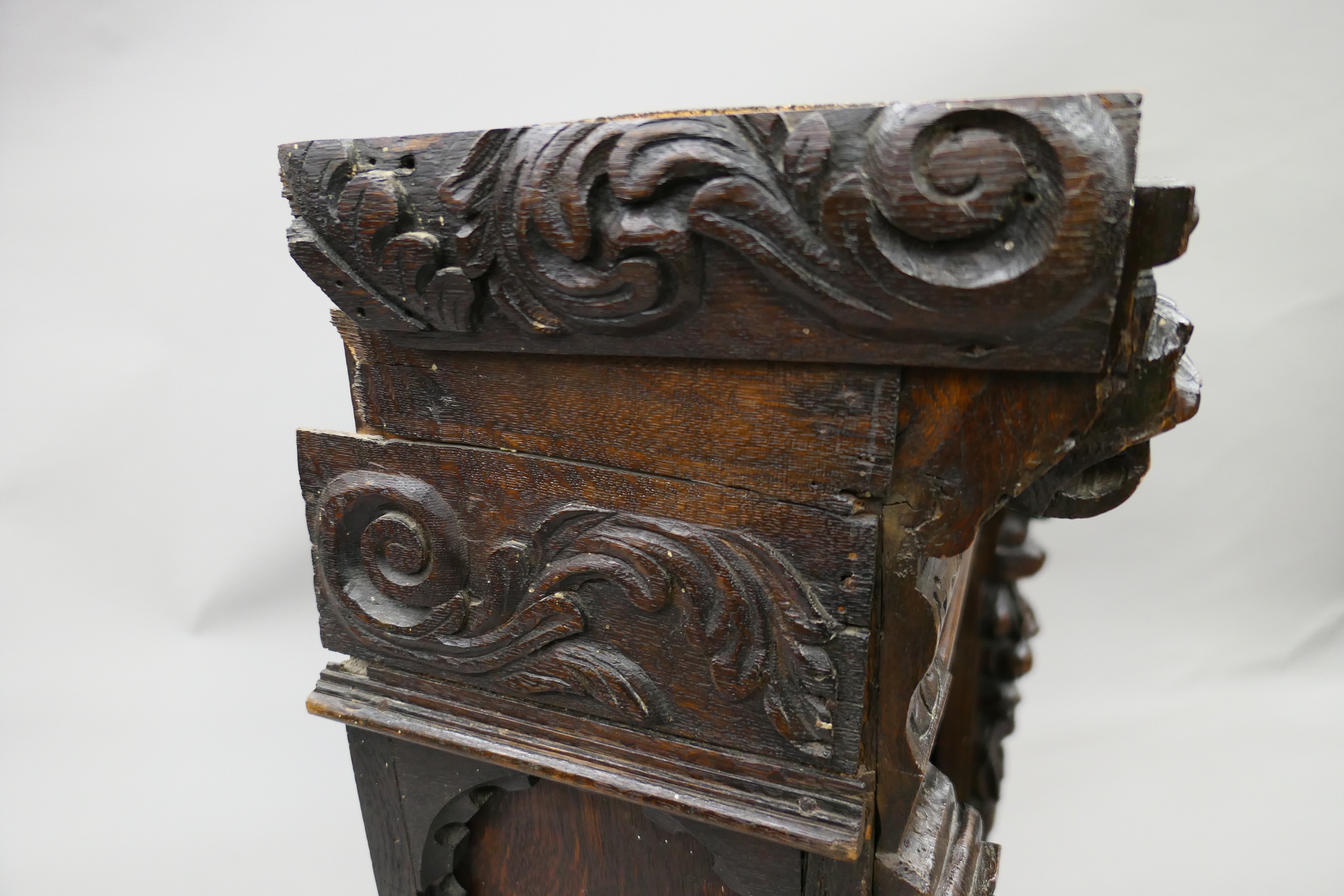 A 19th century oak bookcase carved with figures and foliage. 69.5 cm wide. - Image 11 of 13