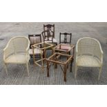 A quantity of miscellaneous chairs and three bamboo conservatory tables.