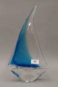 A Murano glass model of a sailing boat. 37.5 cm high.