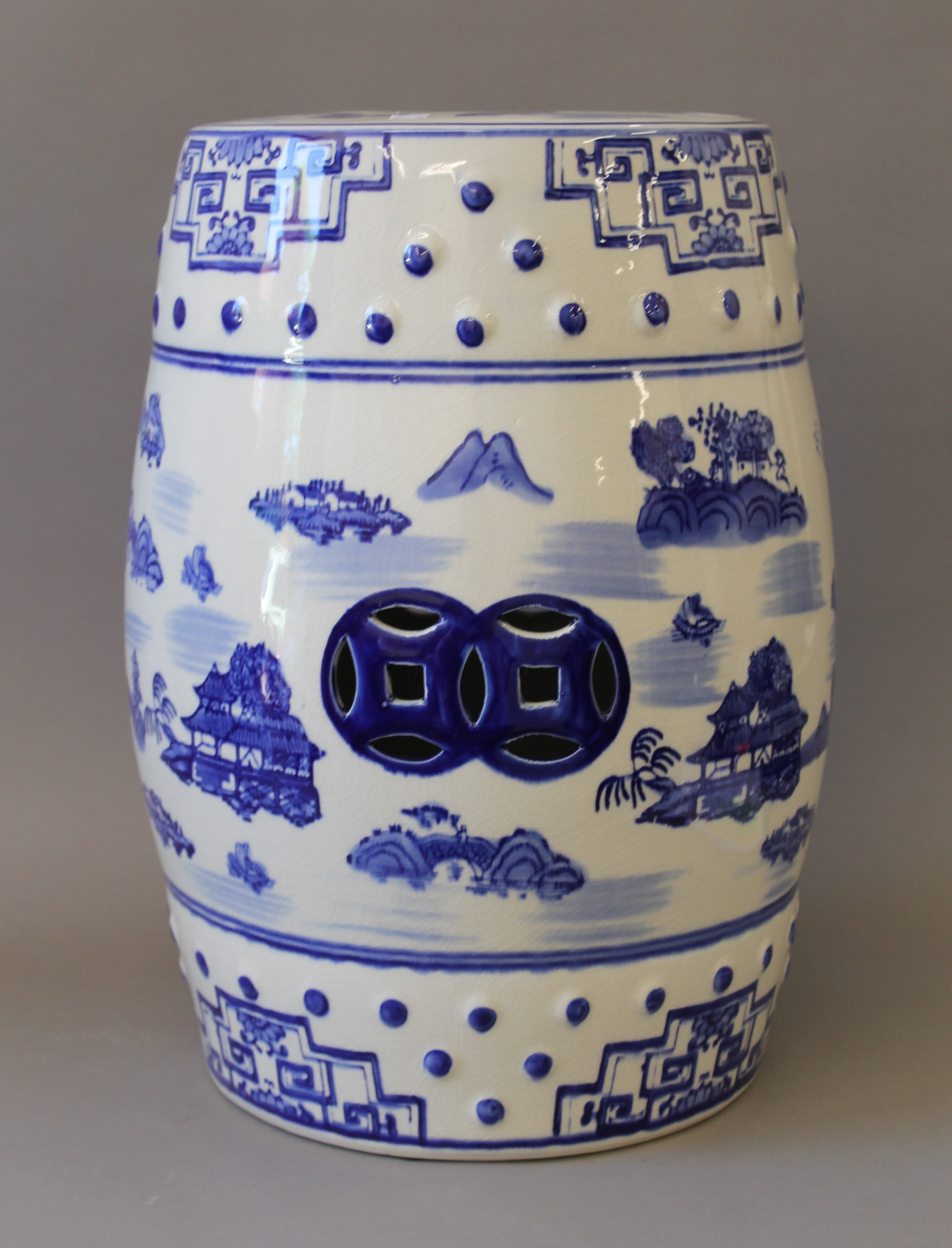A pair of blue and white porcelain barrel seats. 45 cm high. - Image 3 of 4