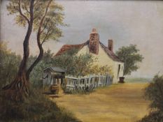19TH CENTURY SCHOOL, Country Cottage, oil on canvas, signed with initials M.E, framed. 39 x 29 cm.