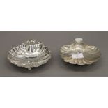 Two silver butter shells. The largest 15 cm wide. 8.1 troy ounces.