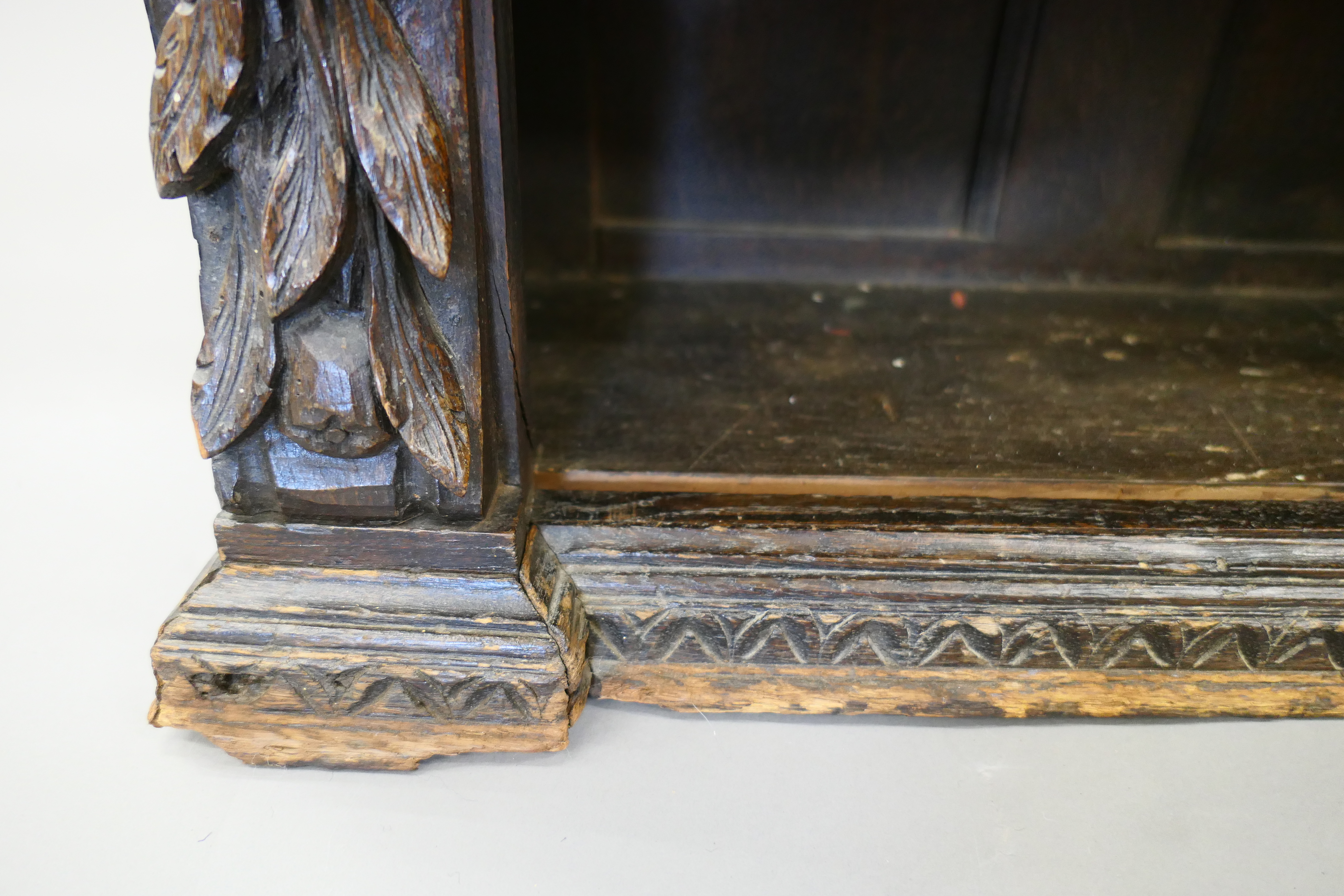 A 19th century oak bookcase carved with figures and foliage. 69.5 cm wide. - Image 6 of 13