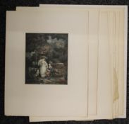 A quantity of French coloured engravings, unframed.