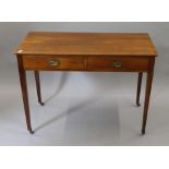 A Victorian mahogany two drawer side table. 106.5 cm wide x 50.5 cm deep.