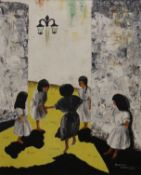 DOROTHY SWEETING (20th century), Children Playing in the Street, oil on canvas, a pair, signed,