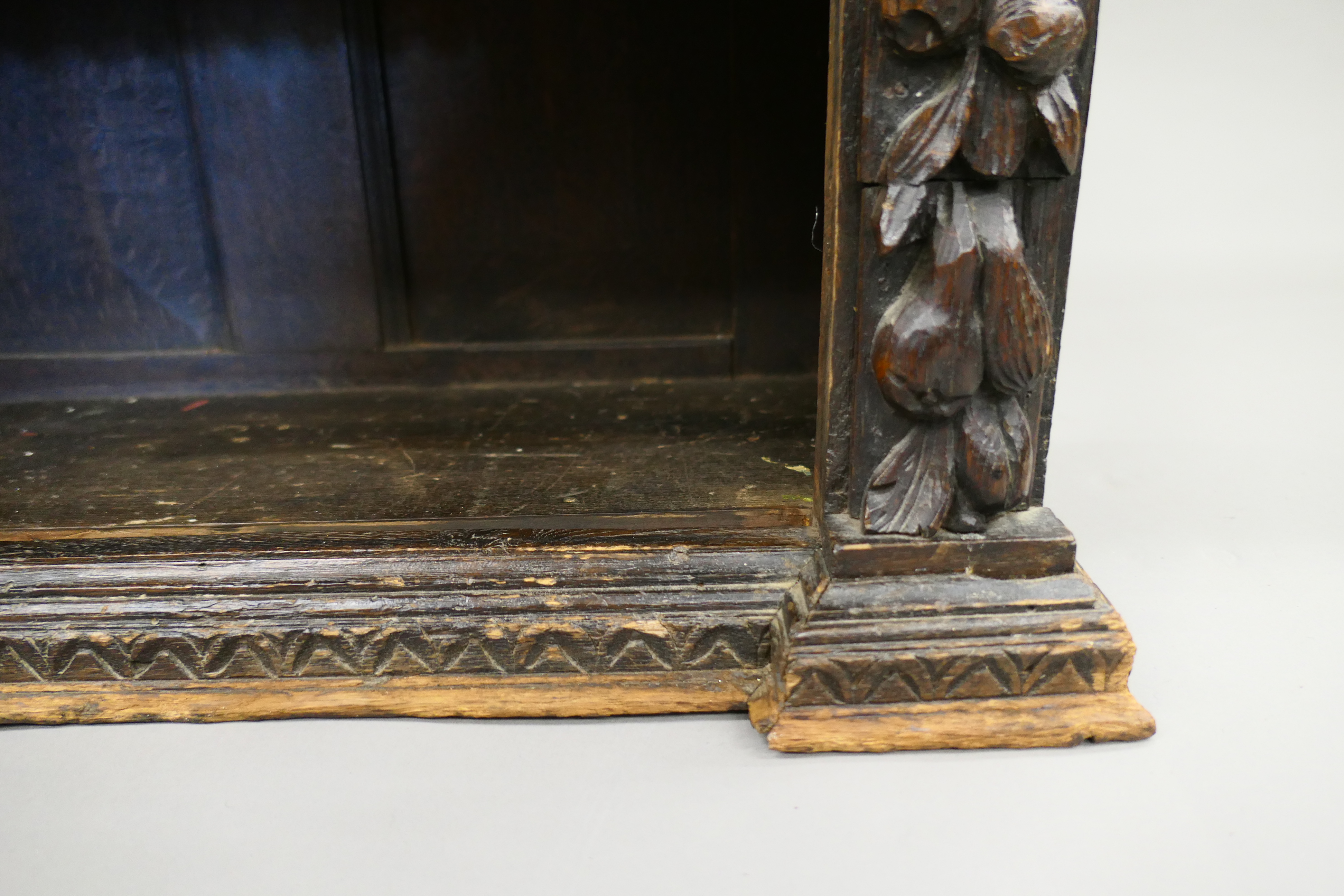 A 19th century oak bookcase carved with figures and foliage. 69.5 cm wide. - Image 7 of 13