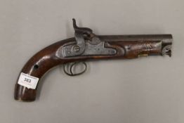 A Victorian tower pistol, dated 1842. 29 cm long.