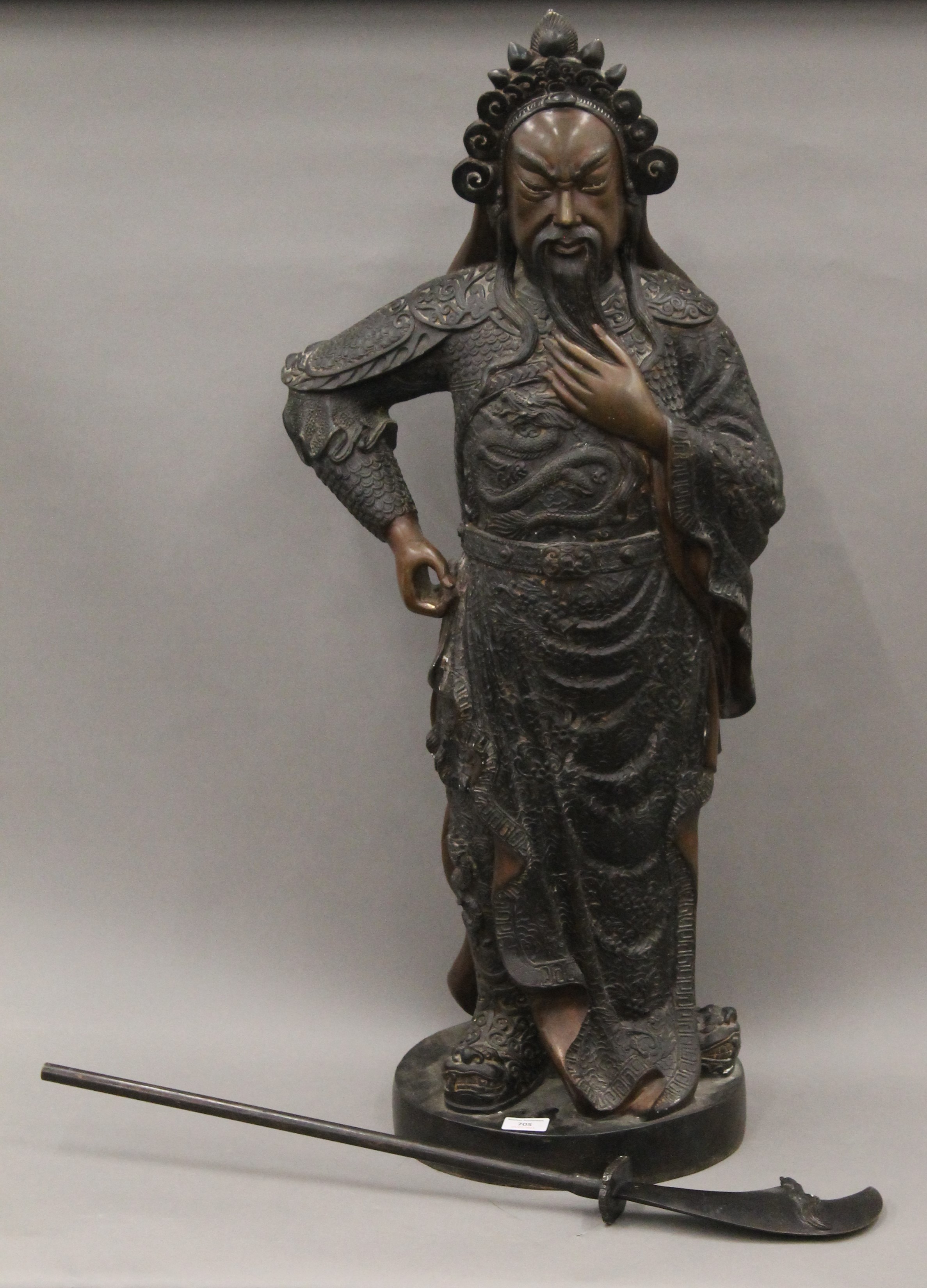 A large bronze model of a Japanese warrior. 99 cm high.