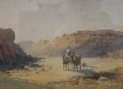 19TH CENTURY SCHOOL, Camels and Riders in the Desert, watercolour, indistinctly signed,