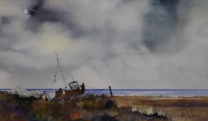 High and Dry, Waiting for Spring Tide, watercolour, indistinctly signed,