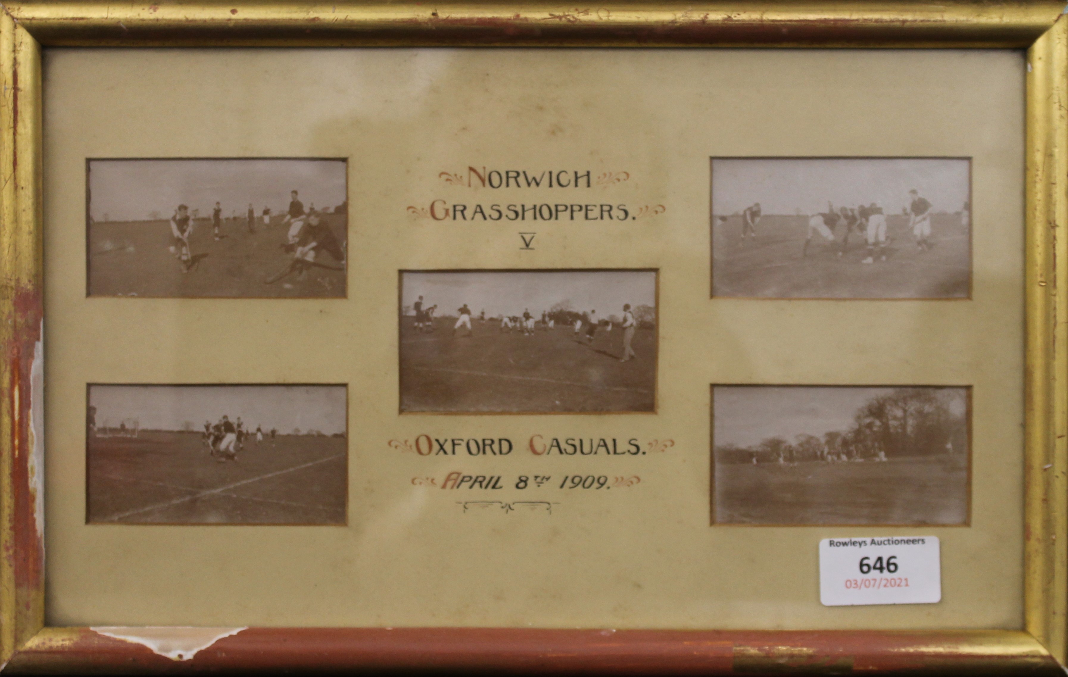 Original photographs Norwich Hockey 1909, Grasshoppers versus Oxford Casuals, - Image 2 of 2