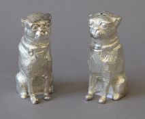 A pair of silver plated dog peppers. 6.5 cm high.