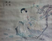 CHINESE SCHOOL, Girl Holding a Fan, print, framed and glazed. 50.5 x 40.5 cm.