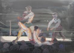 After GEORGE BELLOWS, Dempsey and Firpo, Boxing, watercolour, unsigned, framed and glazed.