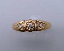 A 9 ct gold diamond solitaire ring. Ring size O/P. 2.3 grammes total weight.