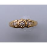 A 9 ct gold diamond solitaire ring. Ring size O/P. 2.3 grammes total weight.