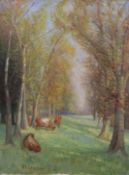 G HARRISON, Cattle in a Forest Clearing, oil on canvas, signed, framed. 37 x 50 cm.