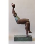 An abstract bronze sculpture of a sitting woman. 62 cm high.
