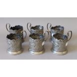 A set of six Russian or Persian silver cup holders. 8.5 cm high.