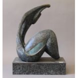 A patinated bronze abstract sculpture. 39.5 cm high.