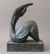 A patinated bronze abstract sculpture. 39.5 cm high.