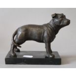 A bronze bulldog on marble base. 16 cm long.