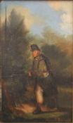 CONTINENTAL SCHOOL, Soldier with Bayonet Fixed, oil on board, indistinctly signed, framed. 12.